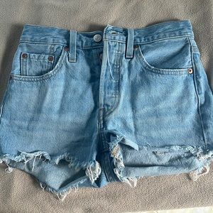 Levi’s 501 Light Stone Wash High Rise Distressed Denim Shorts